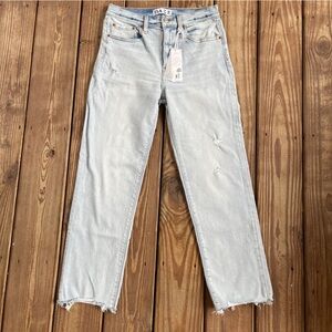 DAZE Denim Straight Up High Rise Straight Jeans Light Wash Raw Hem Size 27 NWT